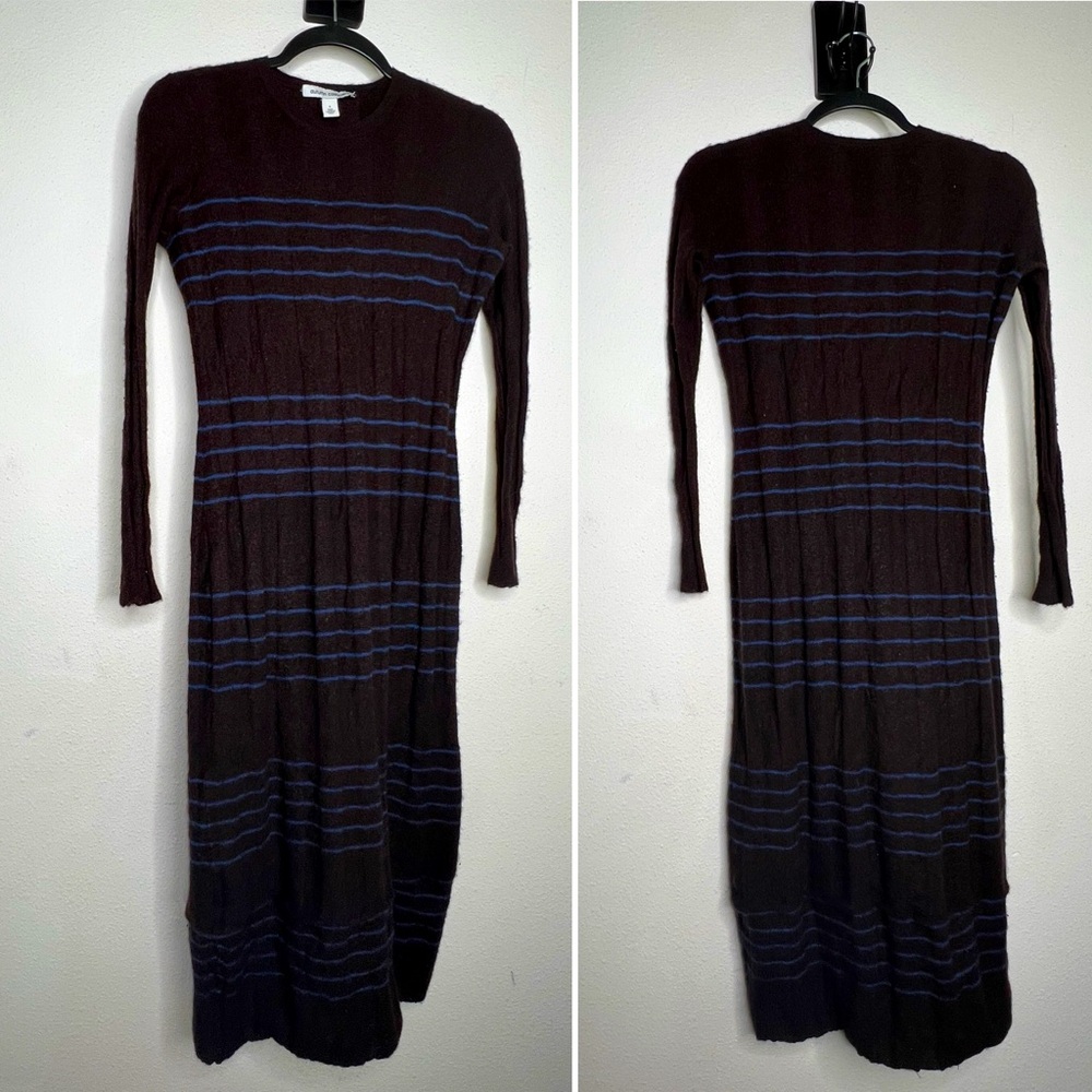 Autumn Cashmere Long Sleeve Midi Dress in Brown/ blue stripe, size S